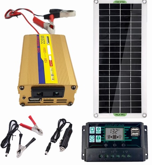 30W Solar Panel + 220W Inverter + 60A MPPT Controller